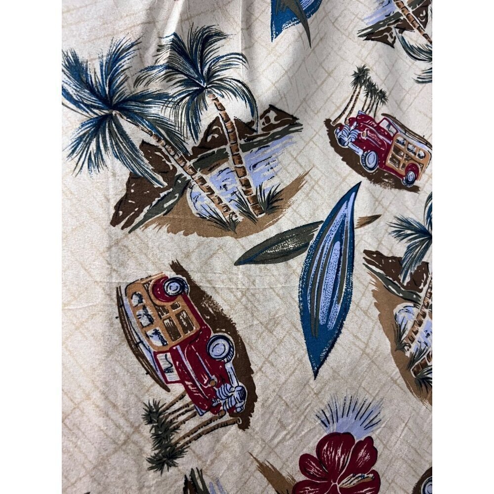 Mens Vintage Hawaiian Floral Button Up Shirt Large Pocket Classic Woody Cars - Picture 7 of 9